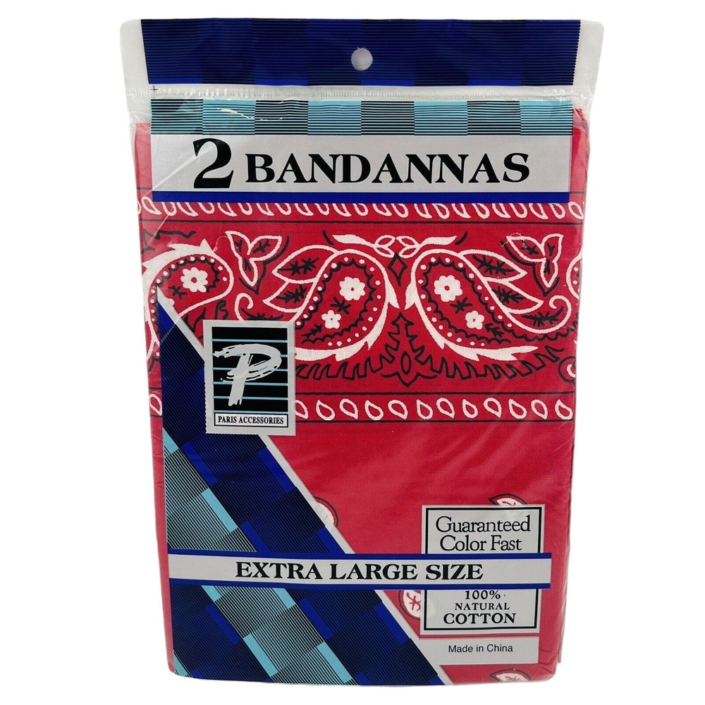 Vintage Paris Accessories Bandana 2 Pack Red Extra Large Cotton Color‎ Fast NOS